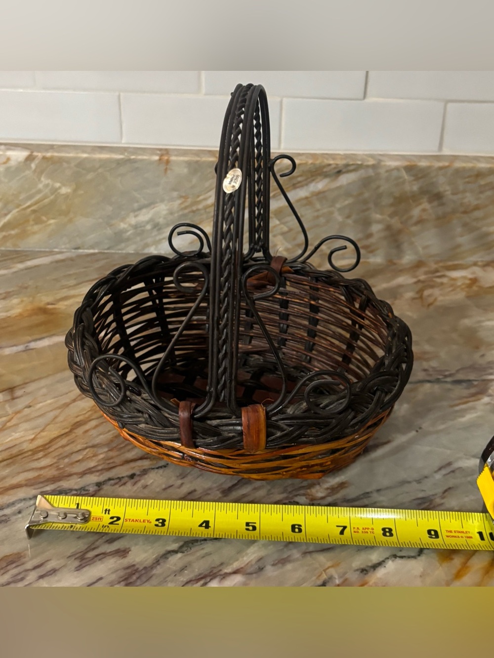 Handwoven Dark Brown Wicker Basket with Handle - Home Accents